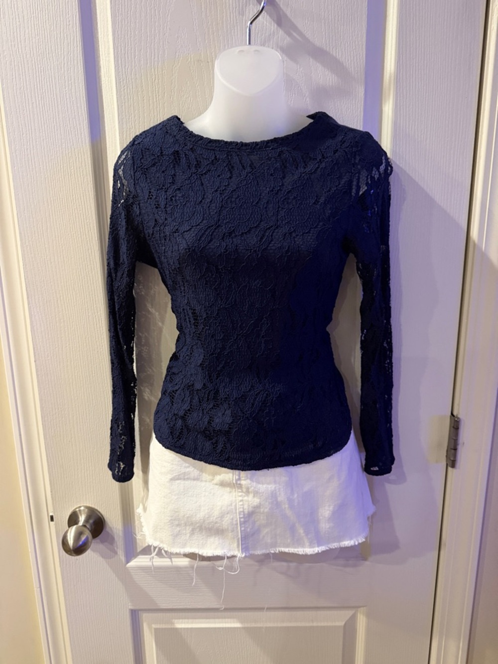 H&M Lace Navy Long Sleeve Top 

Size XS